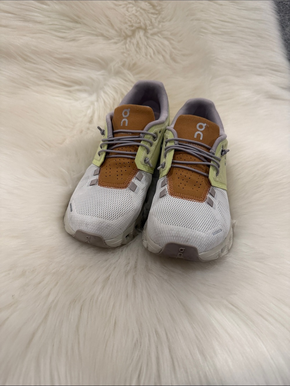 On Running Men’s Athletic Shoes White Tan Lime